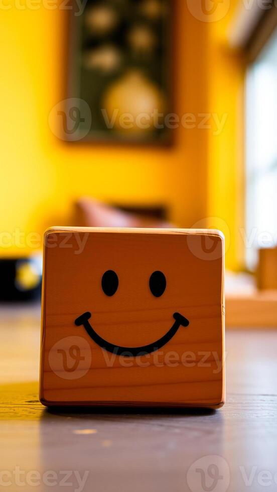 wooden block with a smiling face photo