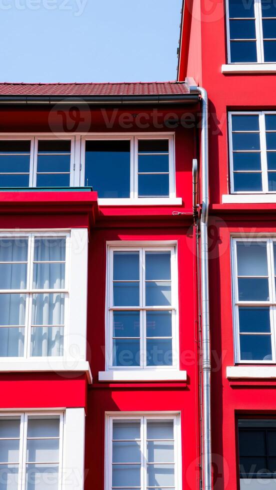 bright red building with white-framed windows photo