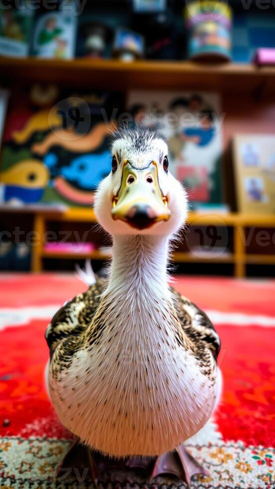 curious duckling looks directly at the camera photo