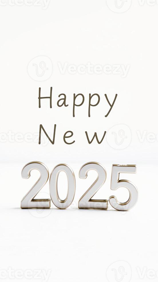 metallic silver numerals 2025 with a golden outline on a white background photo