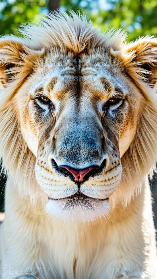 close- portrait a white lion with a majestic gaze photo