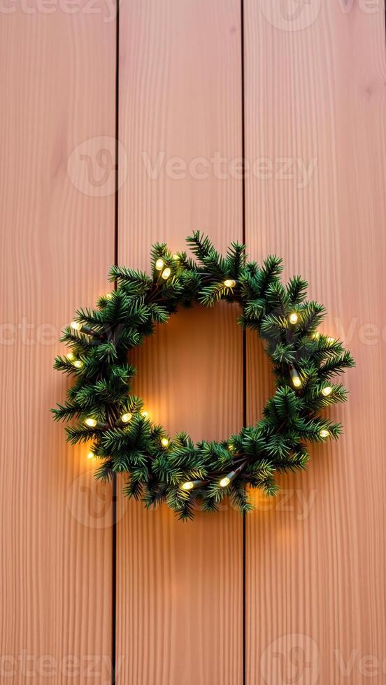 festive evergreen wreath with warm white lights photo