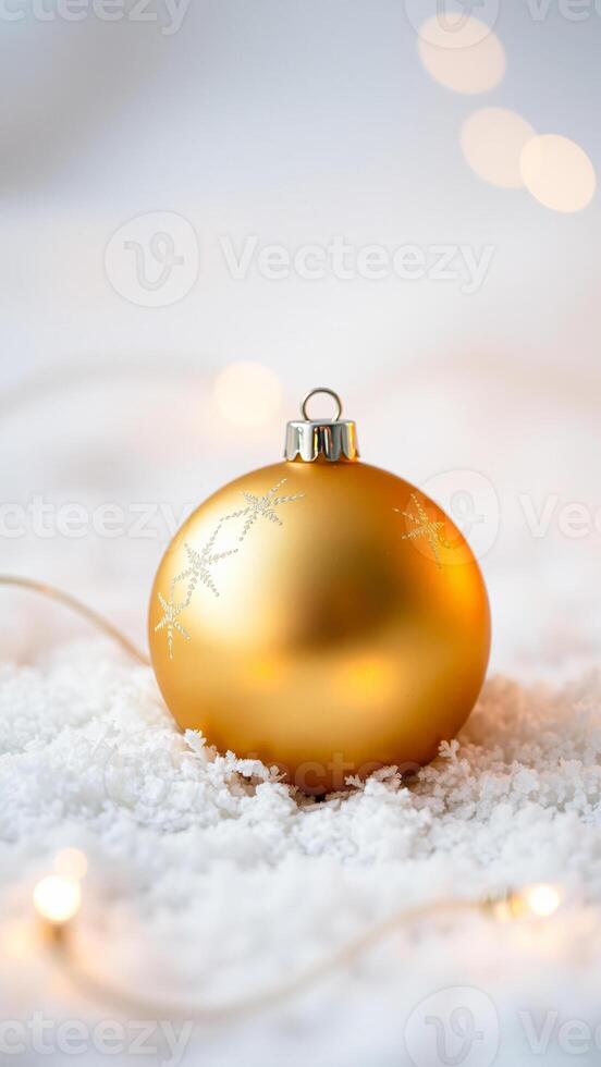gold christmas ornament decorated with snowflakes photo