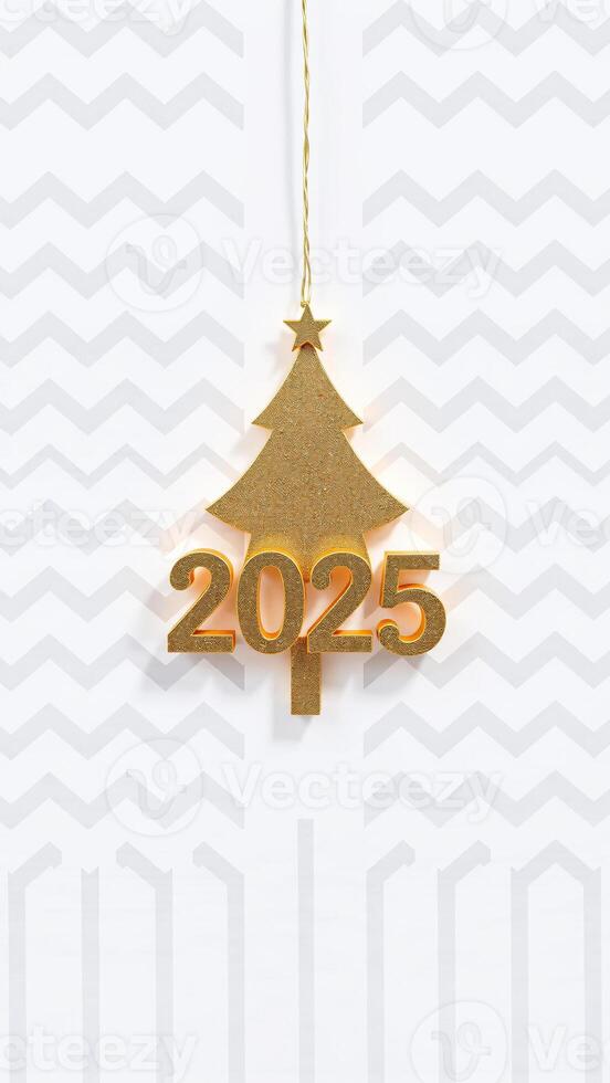 golden tree ornament with 2025 on a chevron background photo