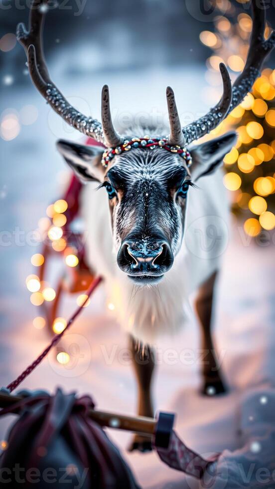 reindeer stands the snow photo