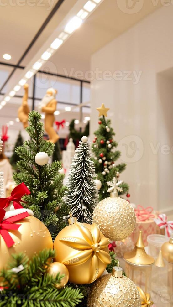shiny gold ornaments adorn a festive christmas display photo
