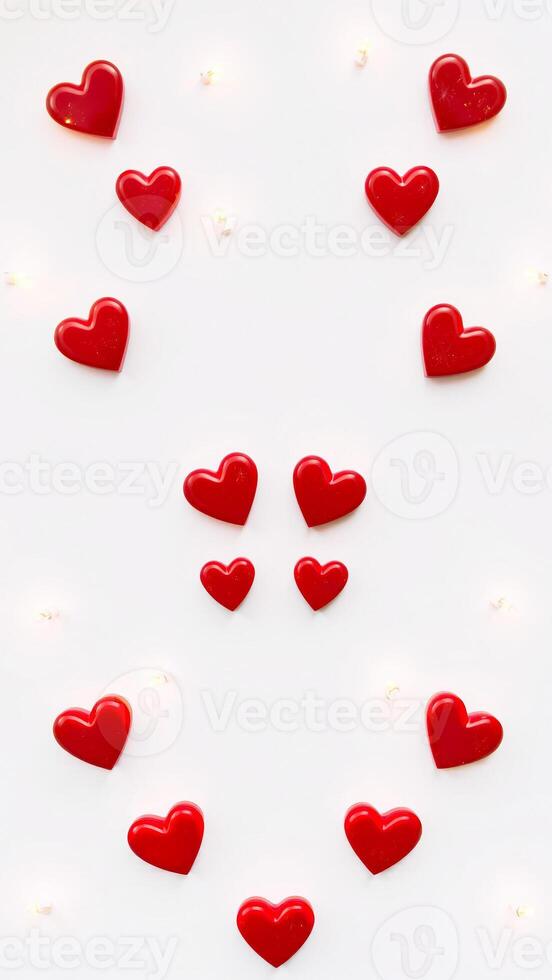symmetrical arrangement red hearts twinkling lights photo