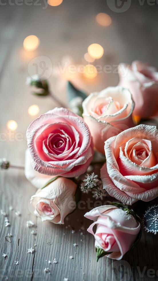 cluster pink roses with shimmering glitter photo