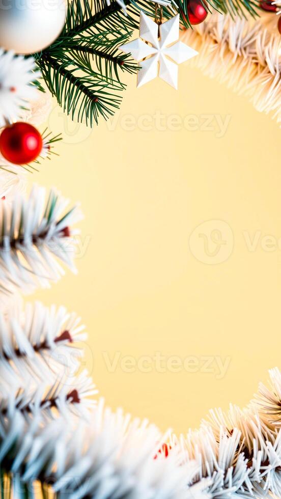festive wreath with snowflake ornament red baubles photo