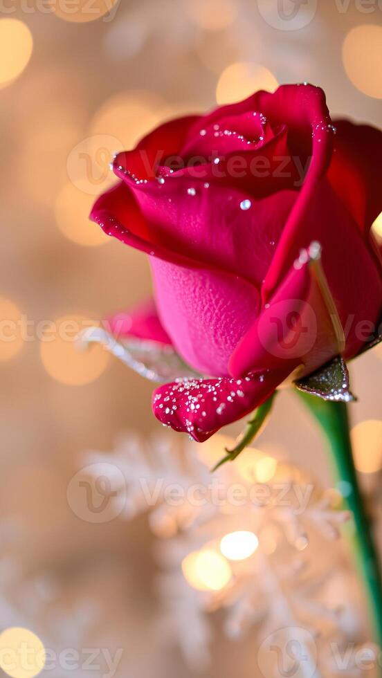 delicate pink rose with golden lights photo