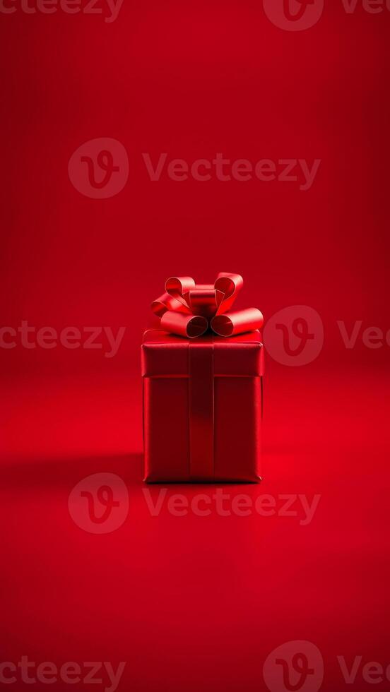 single red gift box with a large red bow photo