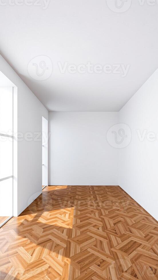 empty room with geometric hardwood floor photo
