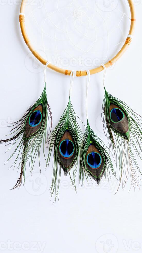 dreamcatcher adorned with vibrant feathers photo