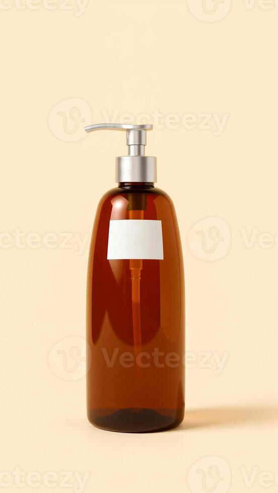 brown glass bottle with a silver pump dispenser photo