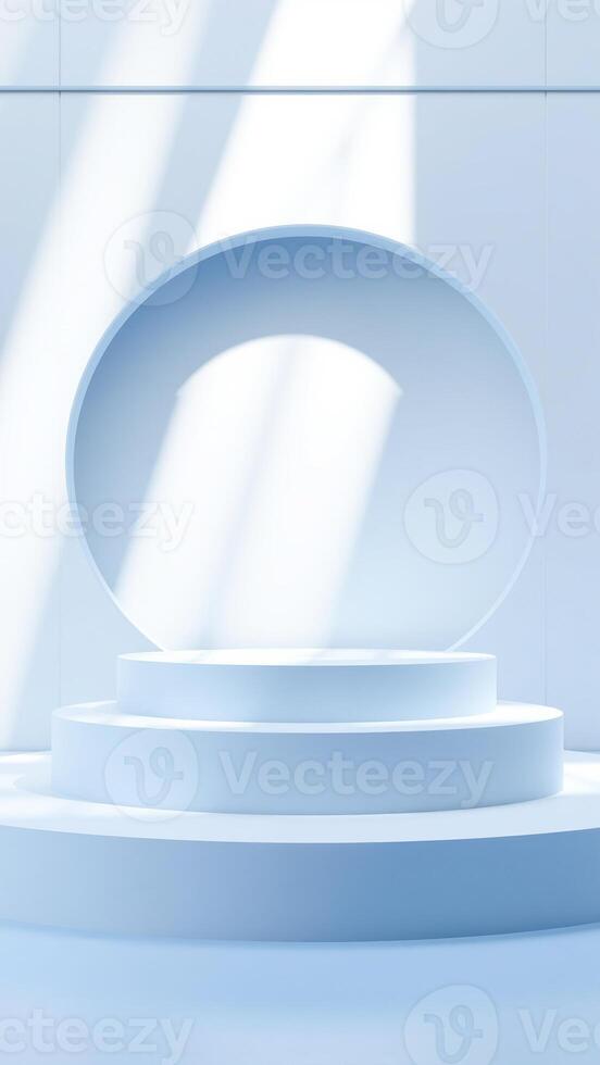 three-tiered platform with a large oval cut-out photo