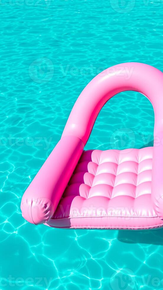 pink inflatable raft floats a blue swimming pool photo