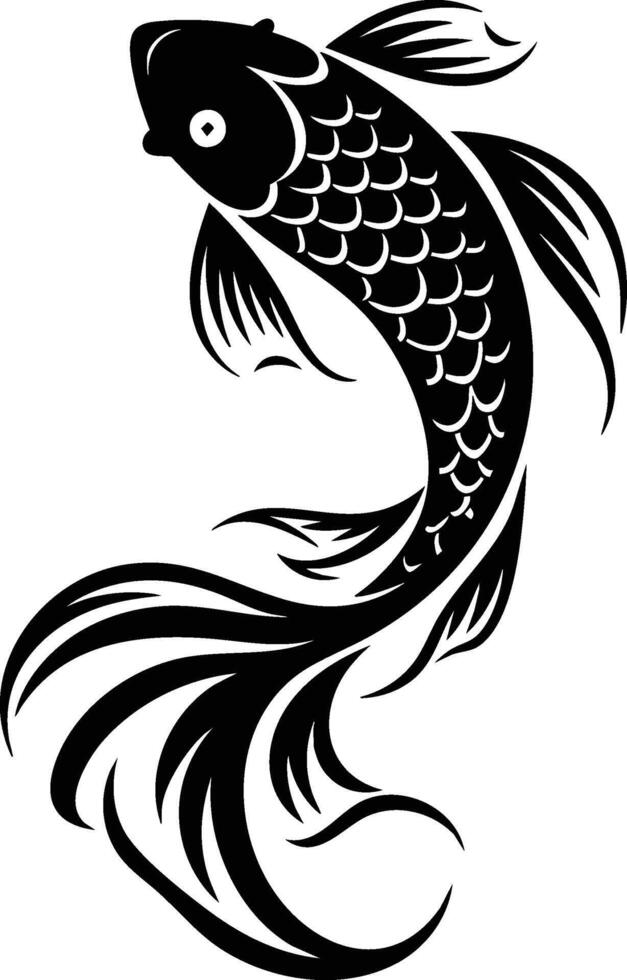 A black and white fish with a long tail vector