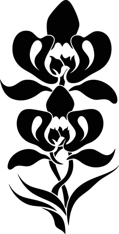 A black and white flower with two leaves vector