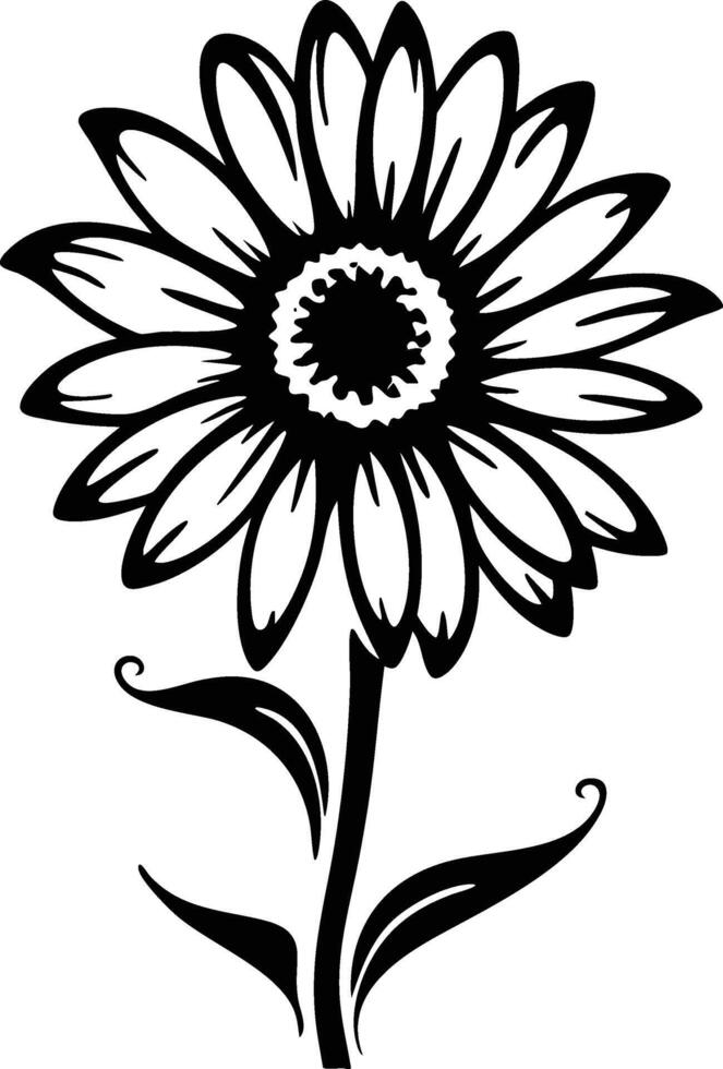 A black and white flower with a stem vector