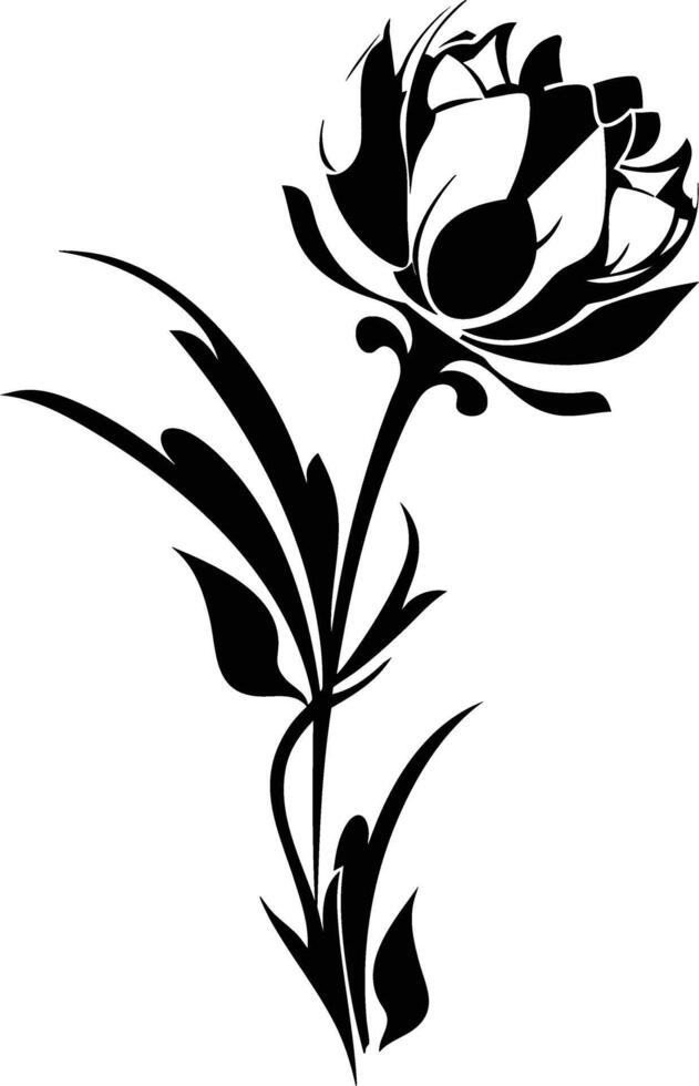 A black and white flower with leaves vector