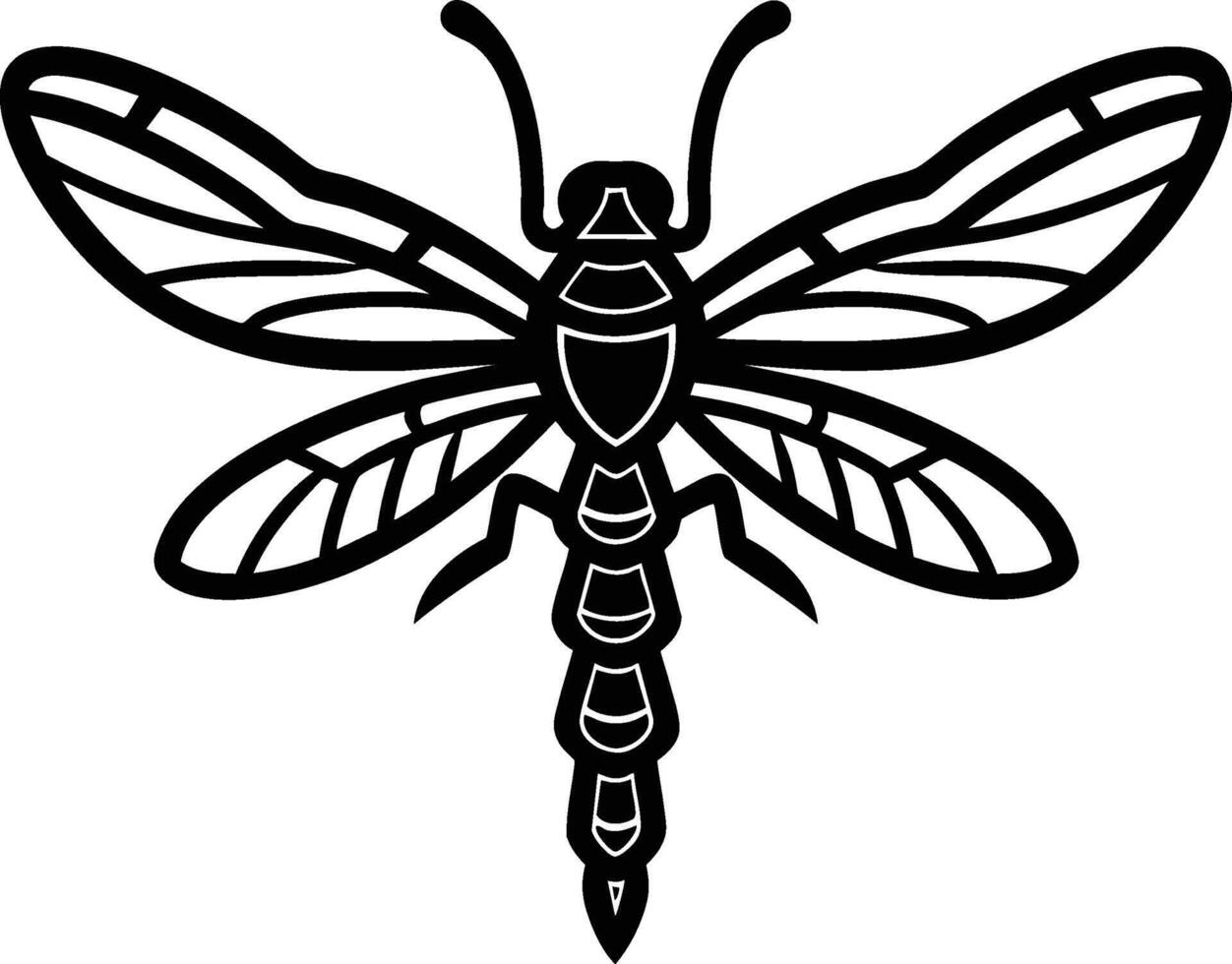 A black and white drawing of a dragonfly vector