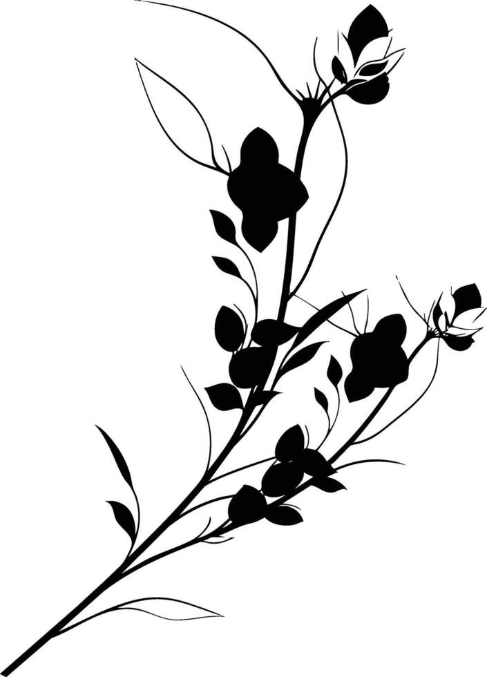 Black and white floral branch silhouette vector