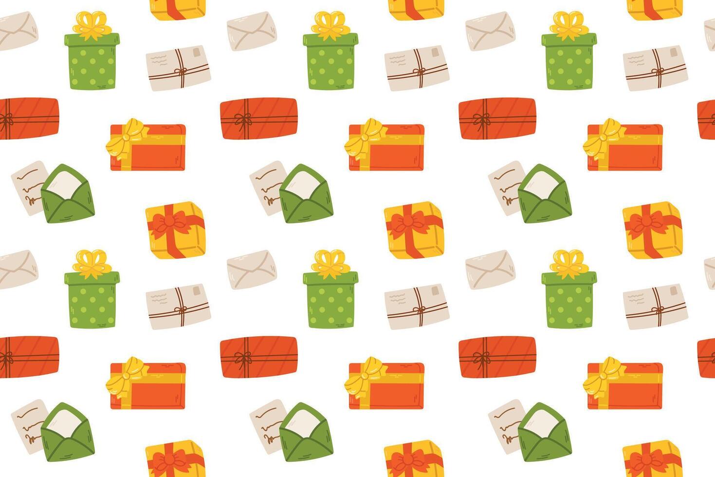 Seamless pattern with gifts and envelopes. Flat illustration. vector