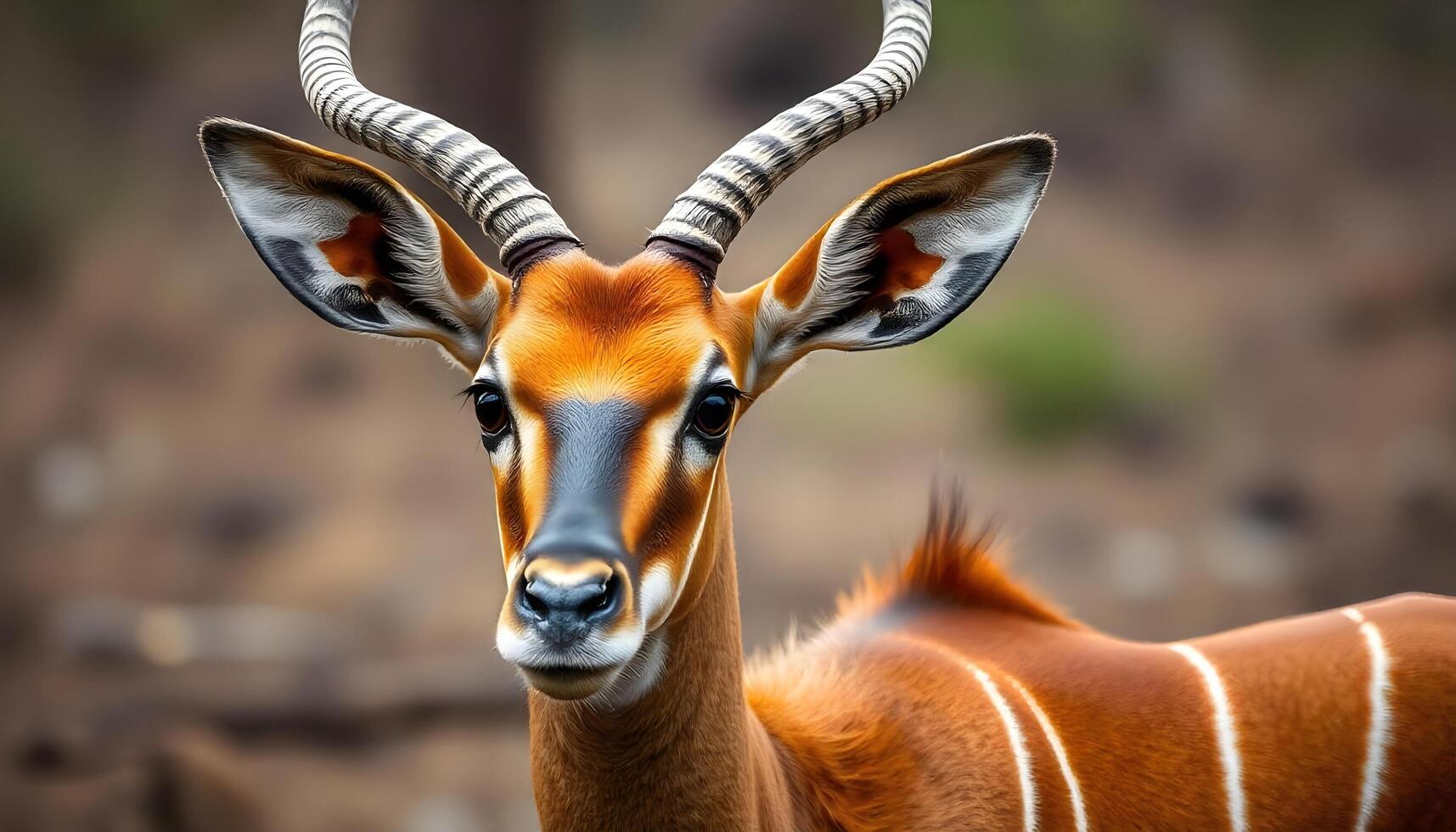 A close up of a gazelle with long horns photo