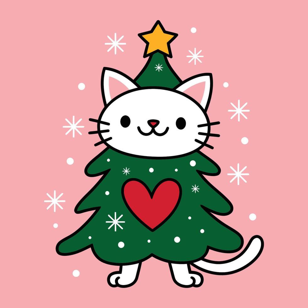 Cute Christmas Cat Dressed as Tree Illustration vector