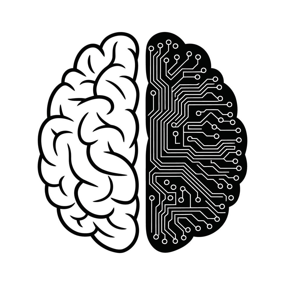Half Brain Half Circuit Artificial Intelligence Concept Illustration vector