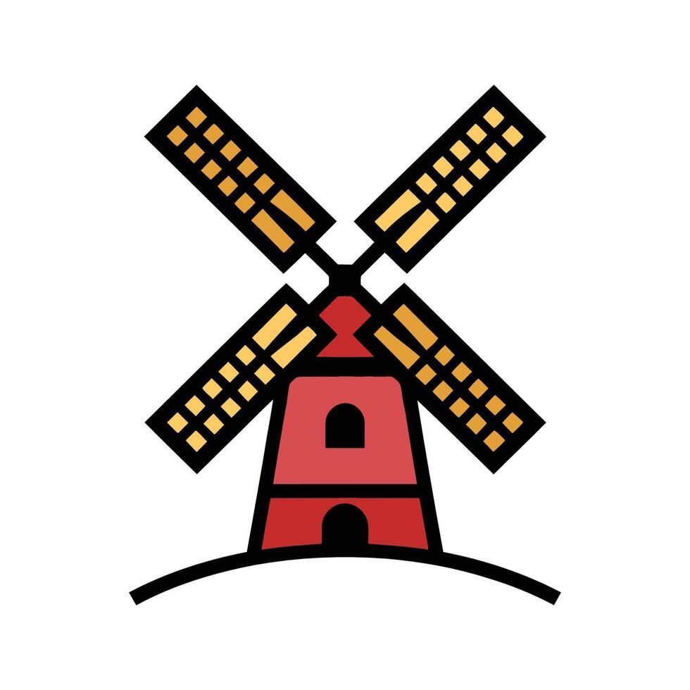 Colorful windmill illustration on hill Logo Illustration vector