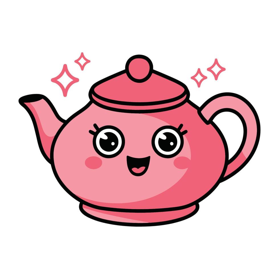 Cute Cartoon Pink Teapot with Smiling Face vector