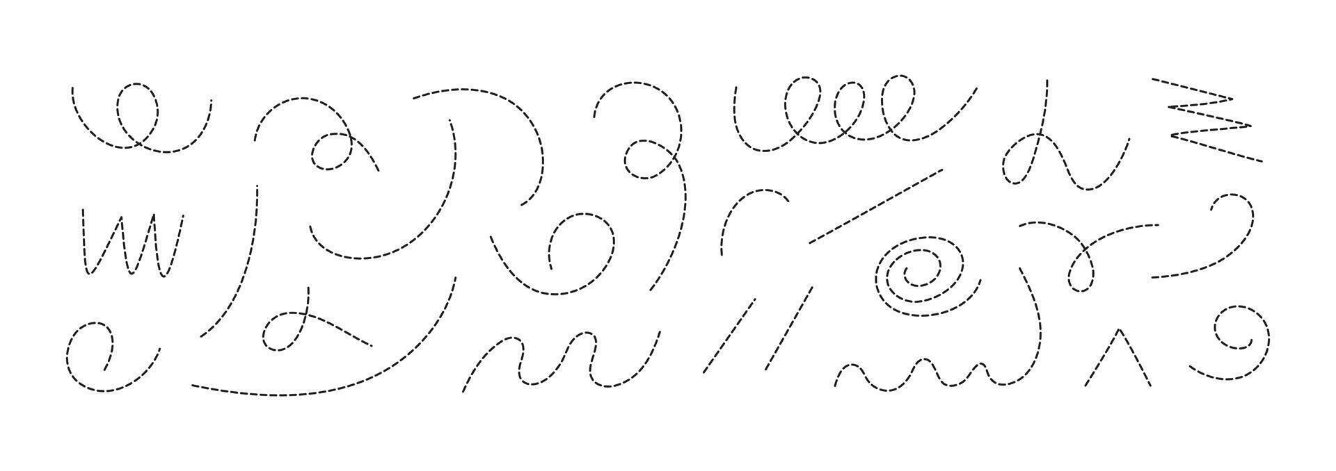 Dot lines, doodle dash pointers. Hand drawn curve abstract lines. Dot circle elements, curve elements. icons vector