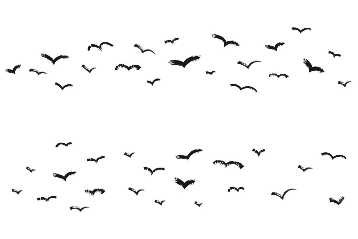 Grunge brush birds flying in the sky. Ink grunge flock of birds drawn with markers and crayons set vector