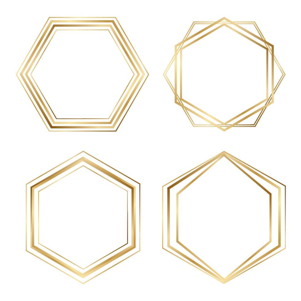Golden hexagonal frames set isolated on white background vector