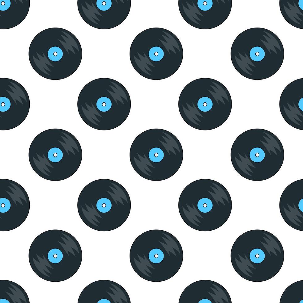 Seamless Pattern with Vinyl record. LP or long play music discs. DJ equipment for party. 70s 80s 90s discotheque nostalgia concept. flat graphic illustration. vector