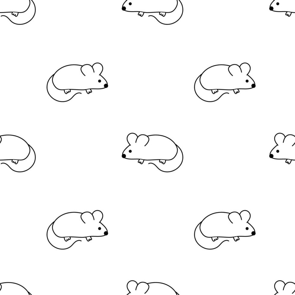 Seamless pattern with Cute mouse. Outline, Doodle, Line Art. Animal Background. Flat illustration. vector