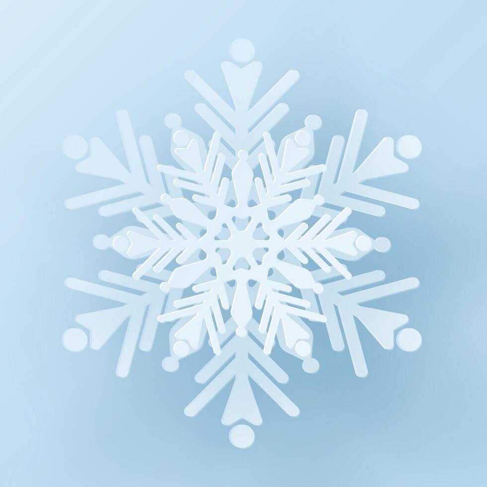 White christmas paper cut 3d snowflake vector