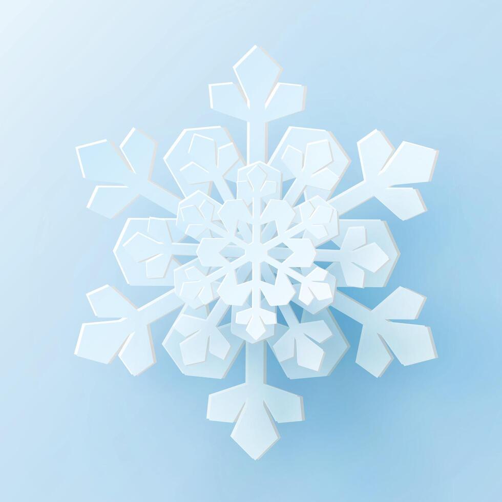 3D white christmas papercut snowflake vector