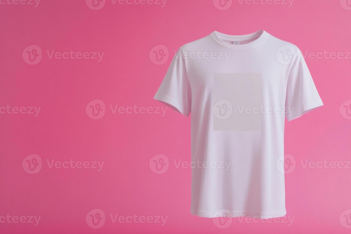 Minimalist display of a blank white t-shirt against a vibrant pink background for versatile design applications photo