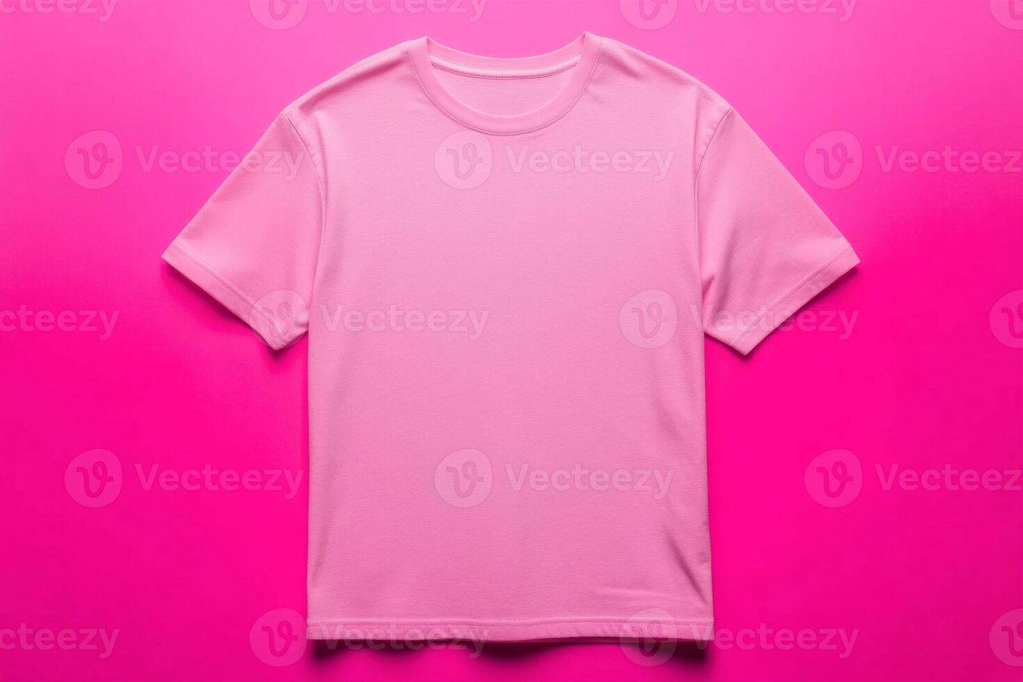 Minimalist design featuring a blank pink t-shirt on a vibrant pink background perfect for fashion branding projects photo