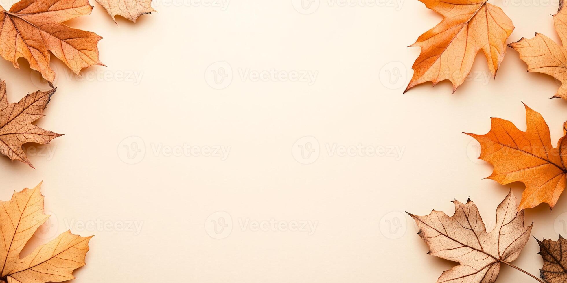 Autumn leaves scattered on a light gradient background showcasing orange and brown tones with natural textures photo