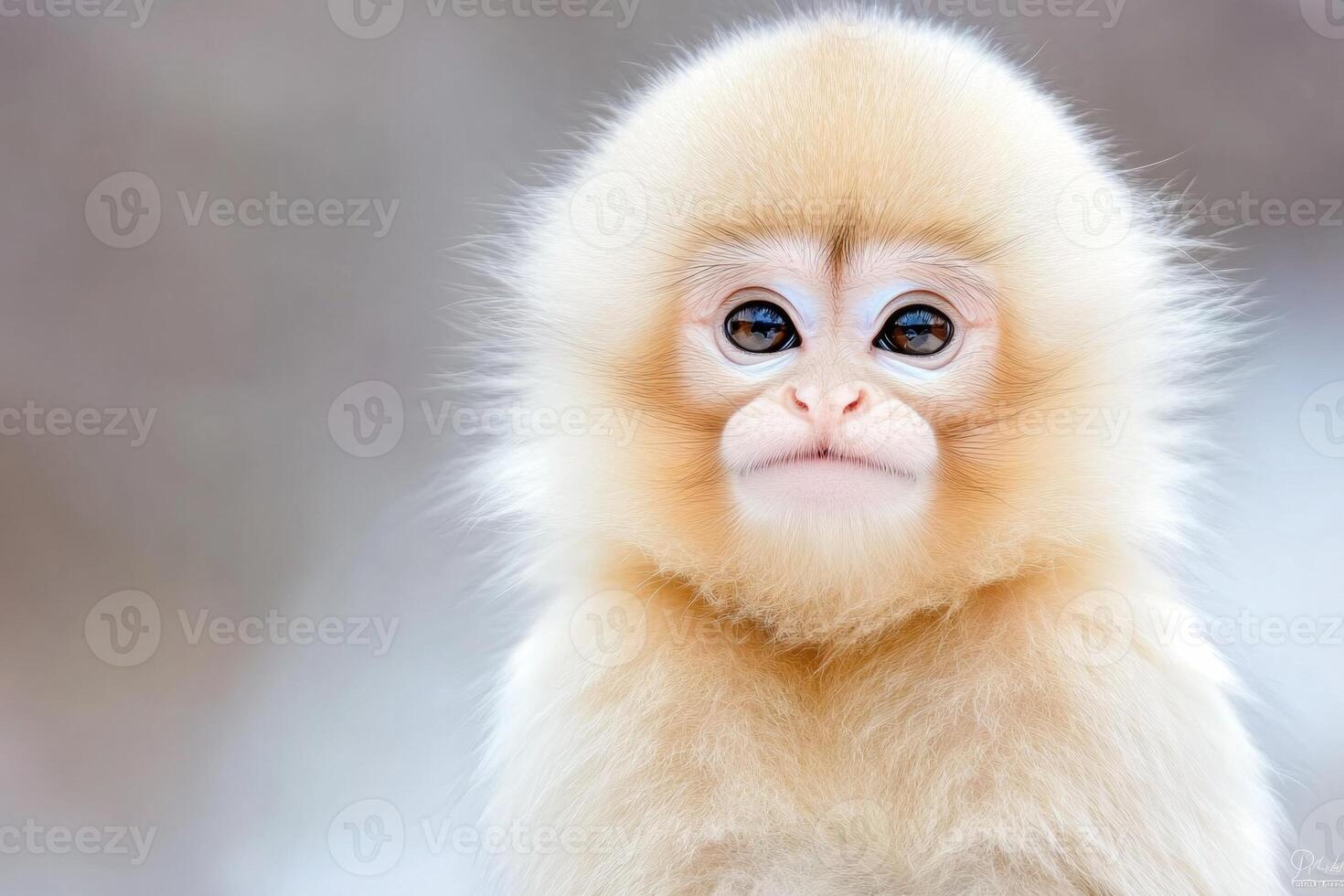 Adorable golden-furred monkey curiously gazing into the lens with a soft background in natural daylight photo