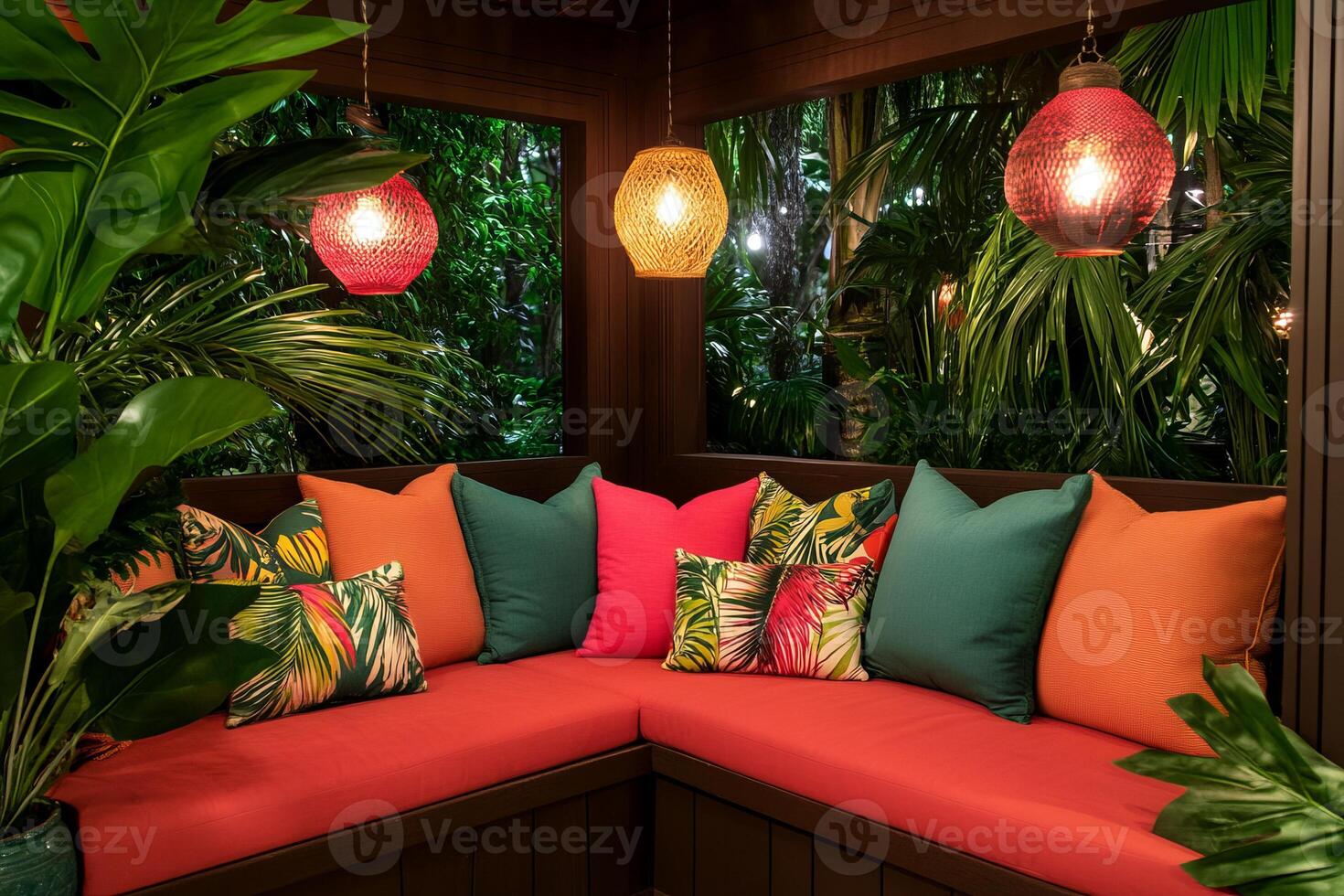 Discover a cozy reading nook adorned with earthy cushions and soothing lighting for a relaxing escape photo