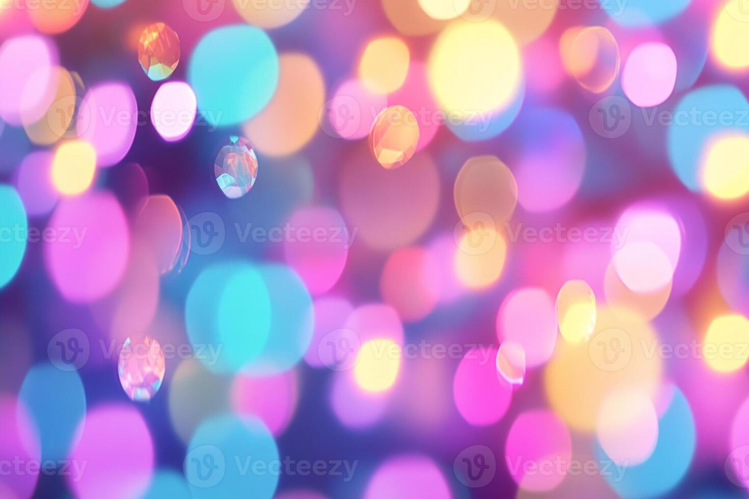 Close-up of a shiny disco ball creating colorful reflections against a blurred neon backdrop for a vibrant night party photo