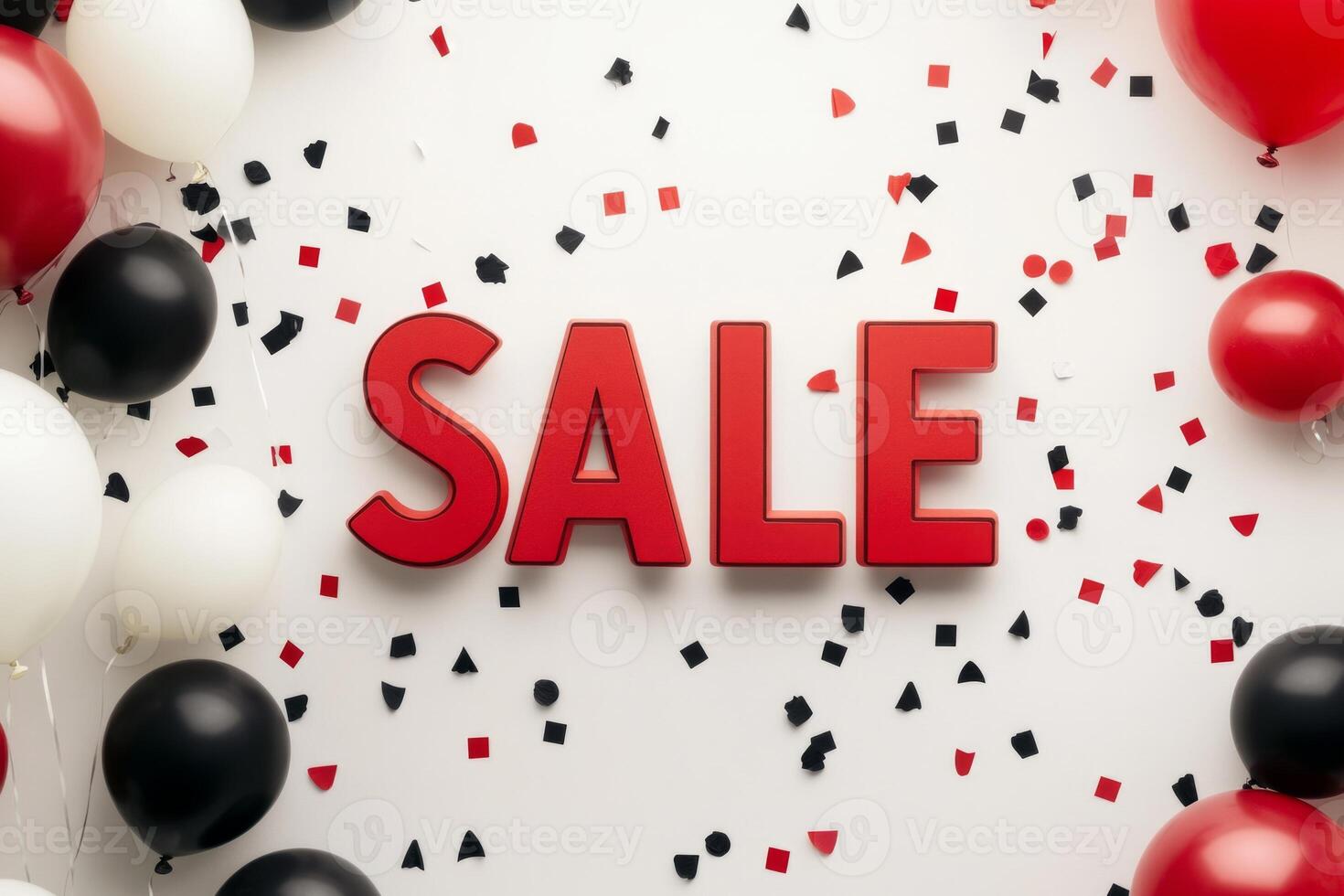 Celebrate Black Friday 2024 with a bold sale announcement surrounded by festive balloons and confetti photo