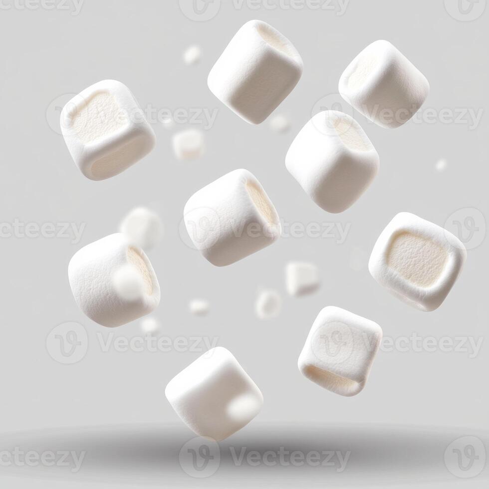Floating marshmallows in mid-air create a whimsical winter atmosphere for holiday designs photo