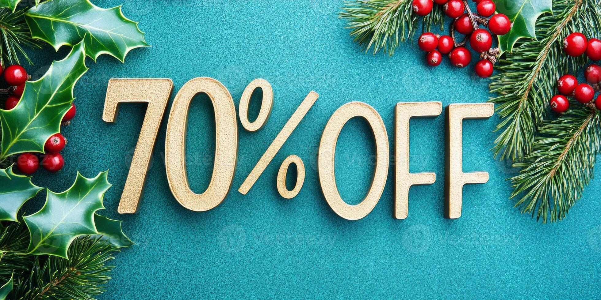 Celebrate the holiday season with a stunning discount of 70 percent off decorated with classic festive elements photo