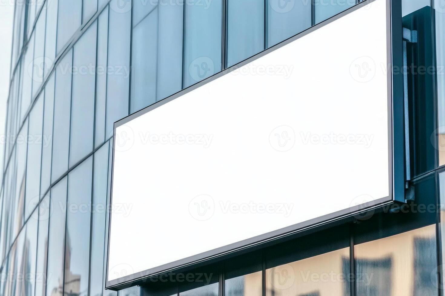 Large horizontal outdoor signage mockup on an office building facade during daylight with minimalist style photo