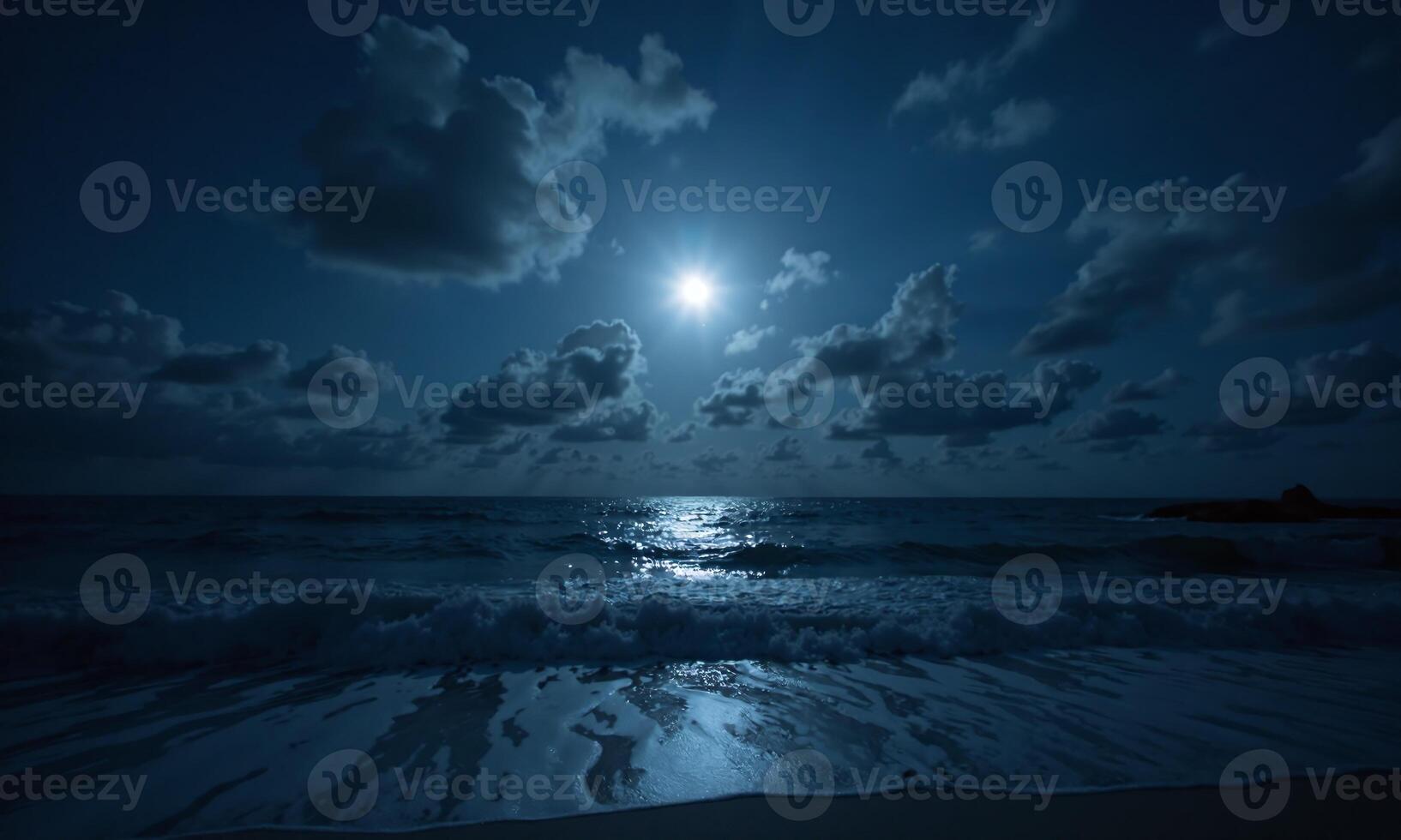 Full moon night sky ocean moonlight reflection calm photo